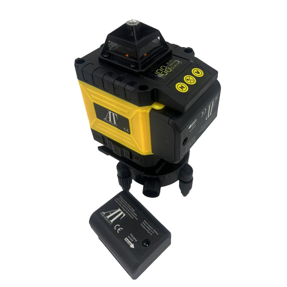 Nivela Laser 4D cu 16 Linii, AT PERFORMANCE®, 2X Acumulator, 360°,Platforma de Ridicare, cu Autonivelare, Telecomanda, Lumina Verde, Negru/Galben.